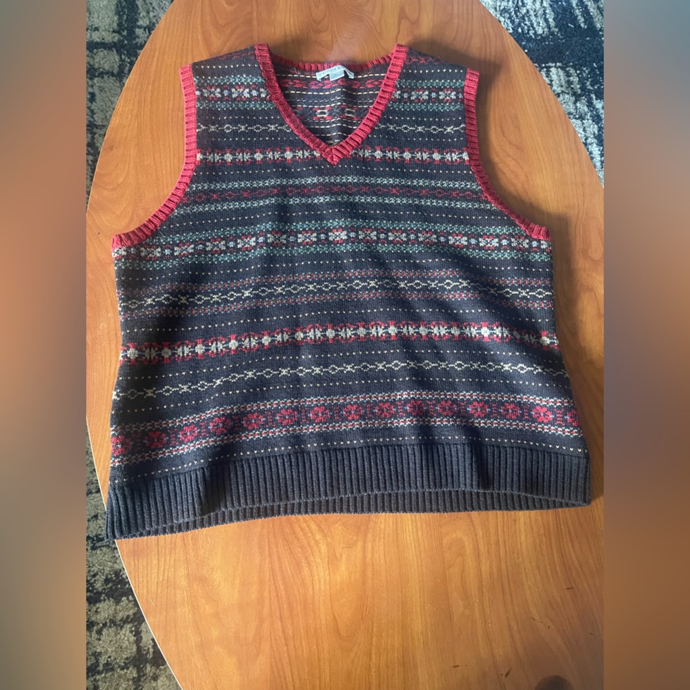 Pendleton Multicolor Fair Isle V-Neck Sweater Vest with Red Trim